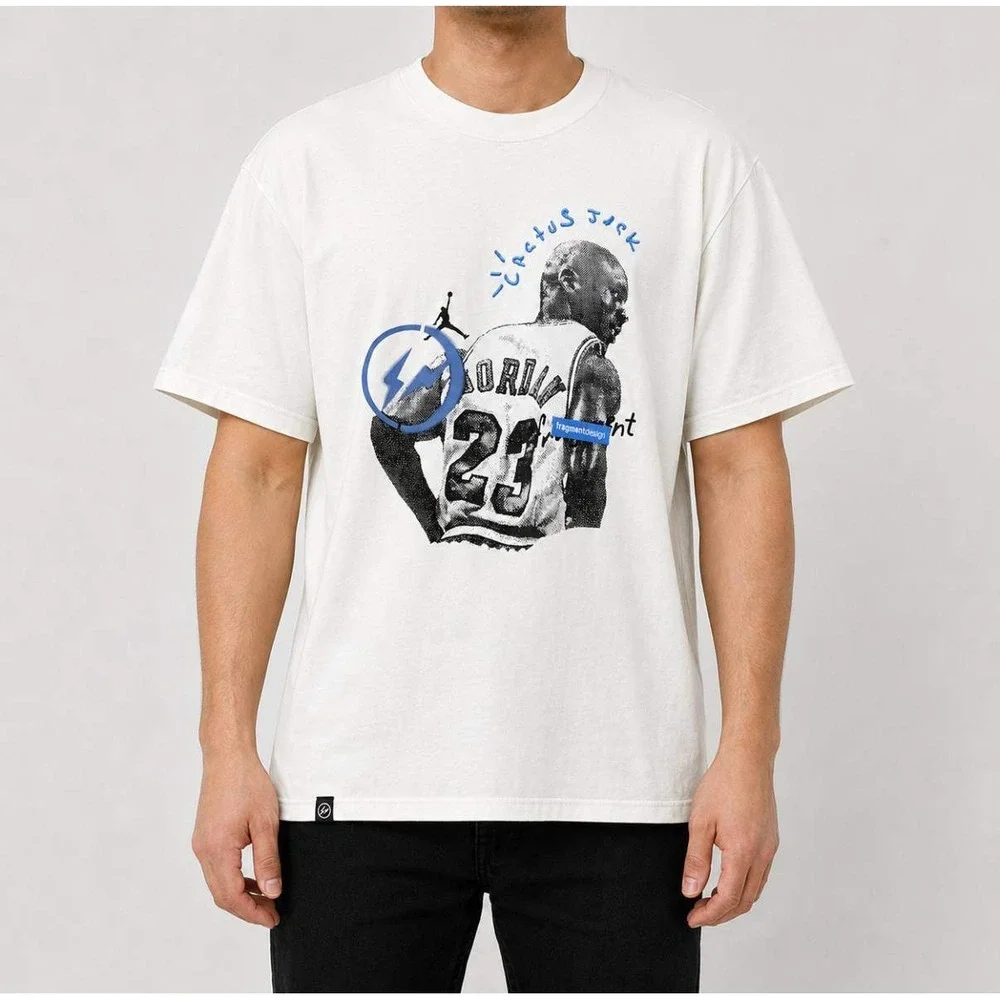 Jordan x Travis Scott x Fragment Design T-Shirt Sail Mens Size M DJ0620-133 New